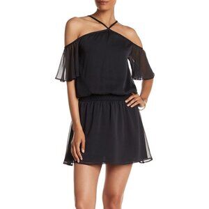Marchesa Rose Black Halter Cold Shoulder Bell Sleeve Mini Dress Size XS